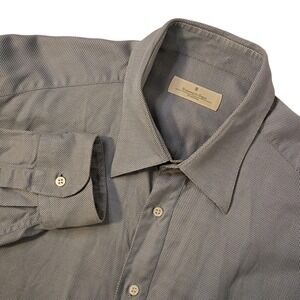 Ermenegildo Zegna Shirt Mens 2XL Blue Button Up Long Sleeve Cotton Dress‎ Office